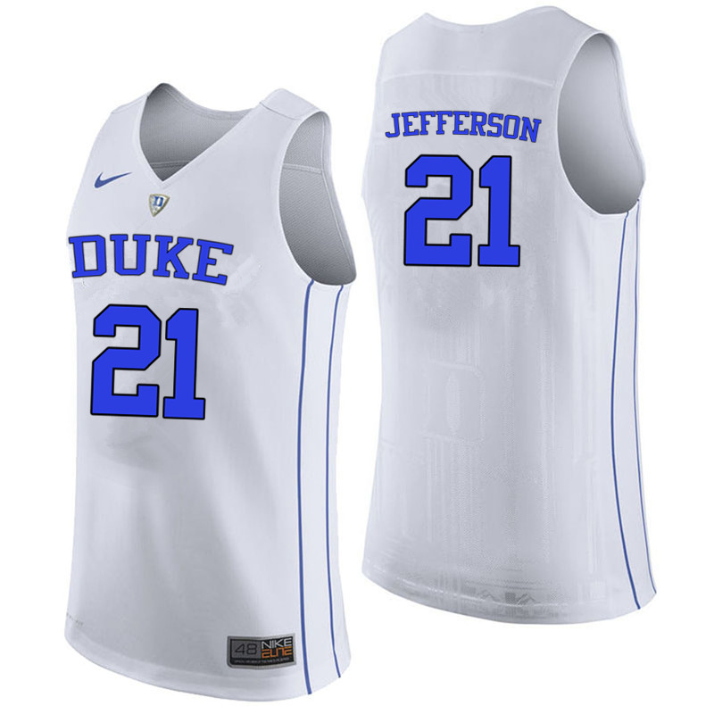 Men #21 Amile Jefferson Duke Blue Devils College Basketball Jerseys-White - Click Image to Close